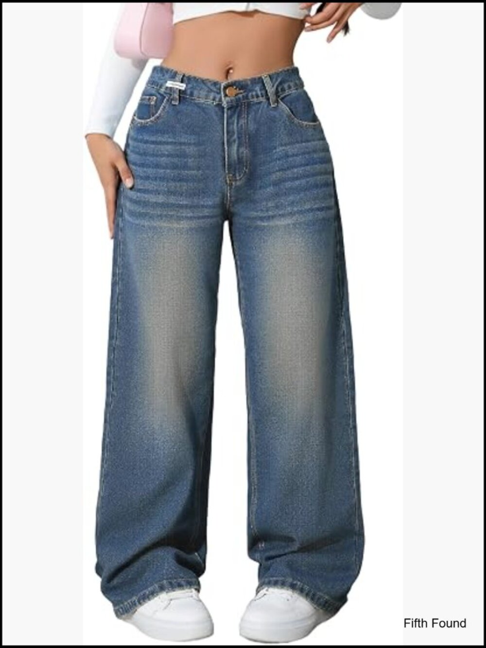 Baggy Wide Leg Jeans Elastic Waist Low Mid Rise Denim Pants with Pockets
